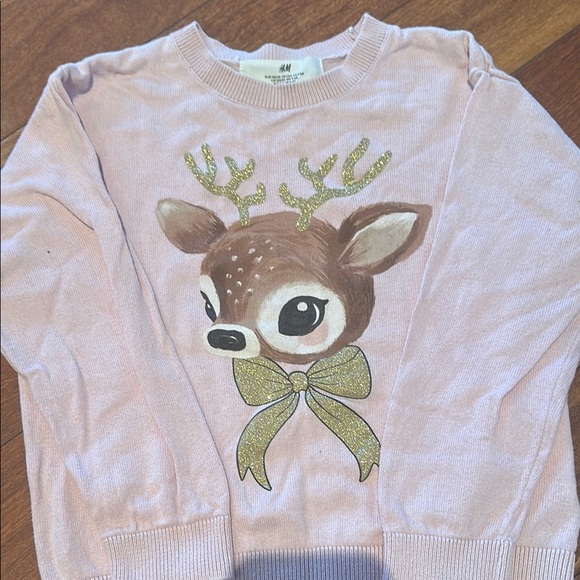 H&M Pink Sweater with Reindeer Graphic - Picture 2 of 4